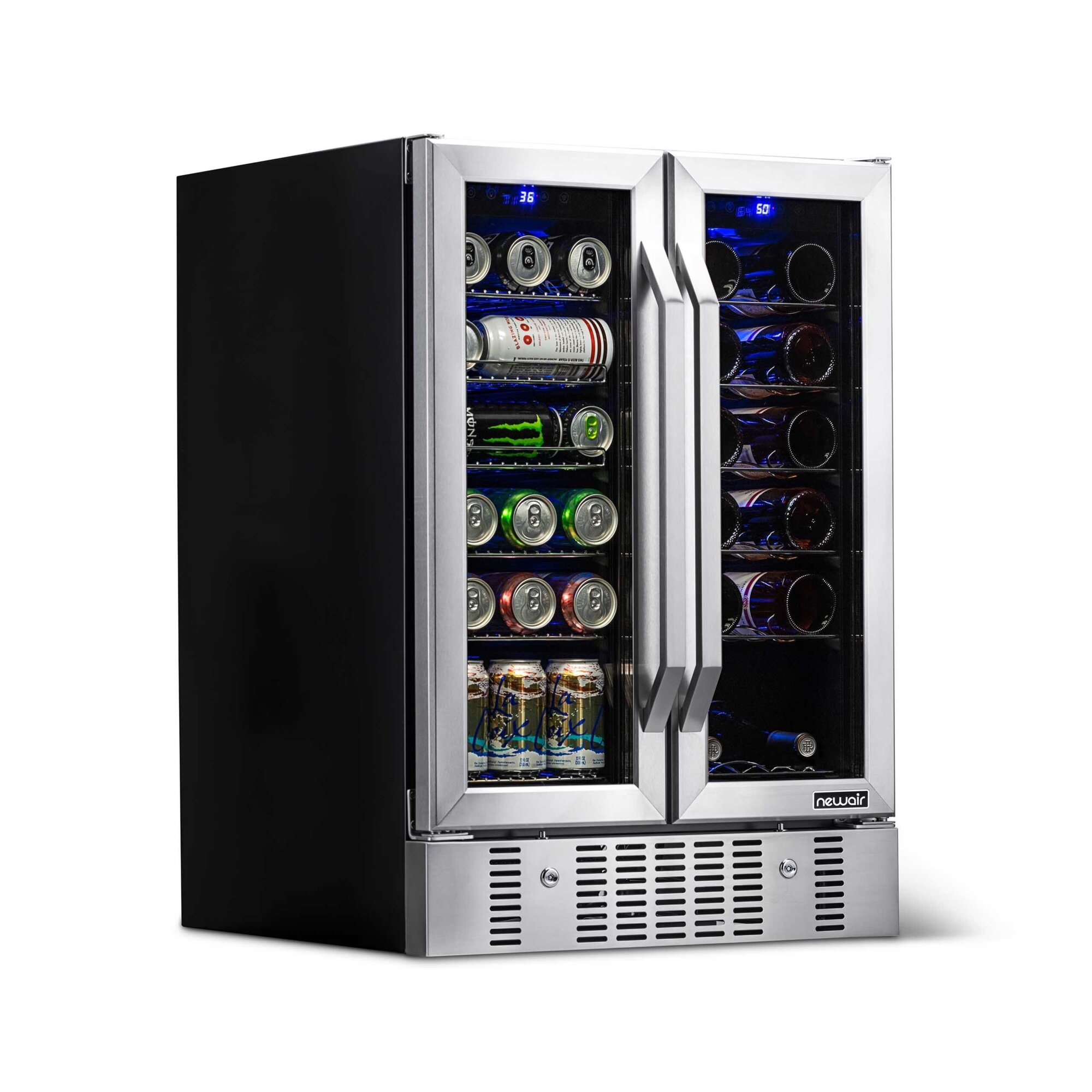 Newair Built-in Dual Zone Wine and Beverage Fridge, Can Capacity 177, Height 32.3 in, Width 23.5 in, Model# AWB-360DB